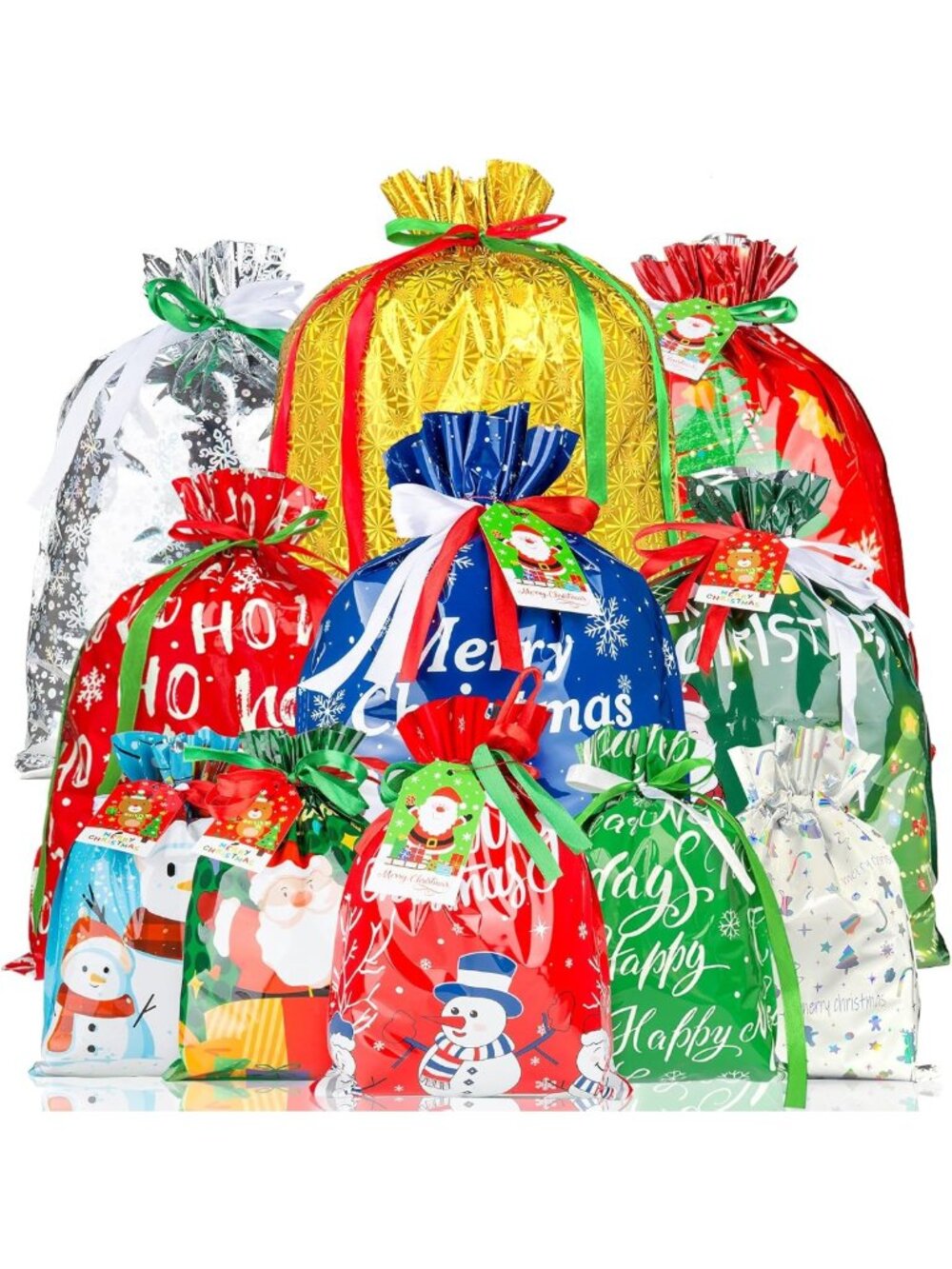 38PCS Christmas Drawstring Gift Bags Set - Assorted Sizes for Holiday Favors